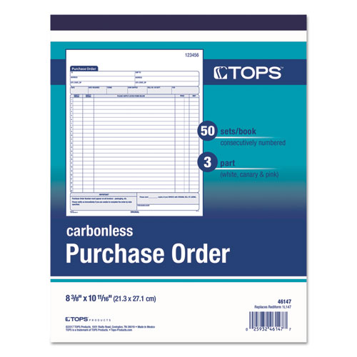 Image of TOPS Purchase Order Book, 22 Lines, Three-Part Carbonless, 8.38 x 10.19, 50 Forms Total