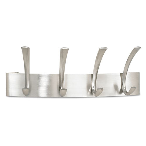 Image of Safco® Metal Coat Rack, Wall Rack, Four Hooks, Steel, 14.25w x 4.5d x 5.25h, Brushed Nickel