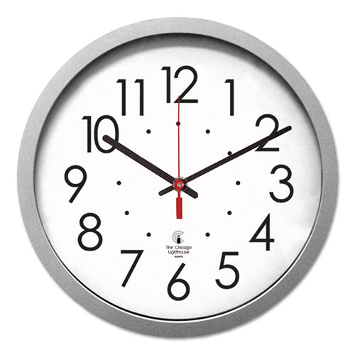 Image of Chicago Lighthouse Silver Contemporary Clock, 14.5" Overall Diameter, Silver Case, 1 Aa (sold Separately)