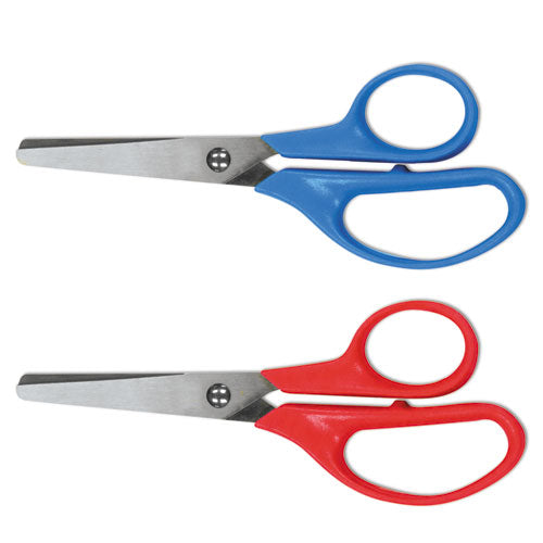 Image of Universal® Kids' Scissors, Rounded Tip, 5" Long, 1.75" Cut Length, Straight Assorted Color Handles, 2/Pack