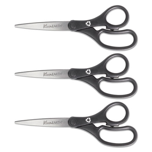 Image of Westcott® KleenEarth Basic Plastic Handle Scissors, 8" Long, 3.25" Cut Length, Straight Black Handle, 3/Pack