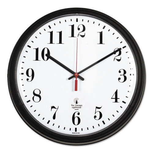 Image of Chicago Lighthouse Black Quartz Contract Clock, 13.75" Overall Diameter, Black Case, 1 Aa (sold Separately)