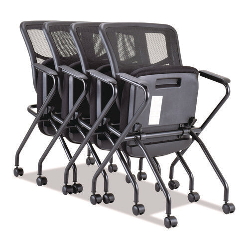 Image of Alera® Alera Elusion Mesh Nesting Chairs with Padded Arms, Supports Up to 275 lb, 18.11" Seat Height, Black, 2/Carton