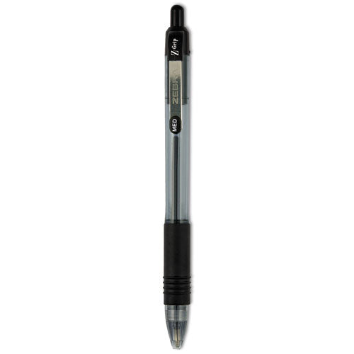 Image of Zebra® Z-Grip Ballpoint Pen, Retractable, Medium 1 mm, Black Ink, Clear/Black Barrel, 12/Pack