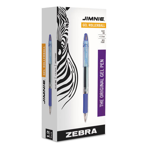 Image of Zebra® Jimnie Gel Pen, Stick, Medium 0.7 mm, Blue Ink, Clear/Blue Barrel, 12/Pack