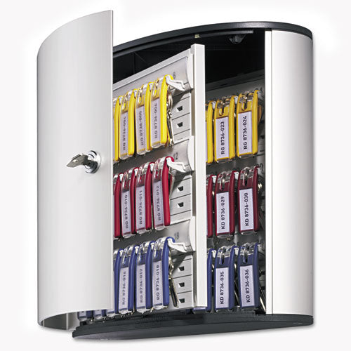 Image of Durable® Locking Key Cabinet, 36-Key, Brushed Aluminum, Silver, 11.75 x 4.63 x 11