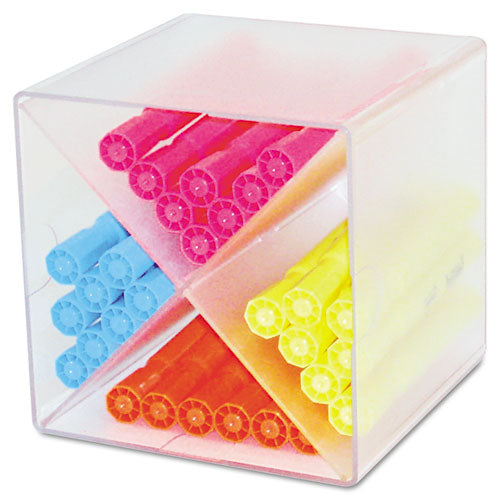 Image of deflecto® Stackable Cube Organizer, X Divider, 4 Compartments, Plastic, 6 x 7.2 x 6, Clear