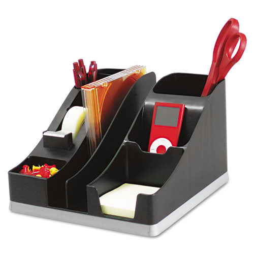 Image of deflecto® Silhouettes All-In-One Caddy, 6 Compartments, Plastic, 8.13 x 9.13 x 5.19, Black/Silver