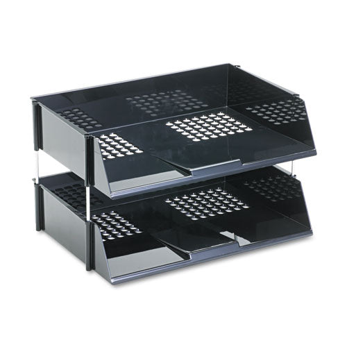 Image of deflecto® Industrial Tray Side-Load Stacking Tray Set, 2 Sections, Letter To Legal Size Files, 16.38" X 11.13" X 3.5", Black, 2/pack