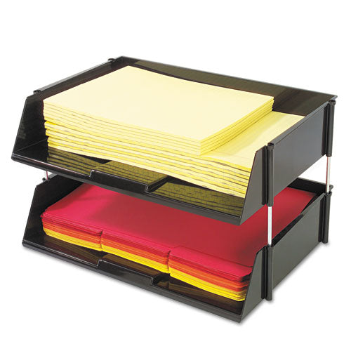 Image of deflecto® Industrial Tray Side-Load Stacking Tray Set, 2 Sections, Letter To Legal Size Files, 16.38" X 11.13" X 3.5", Black, 2/pack