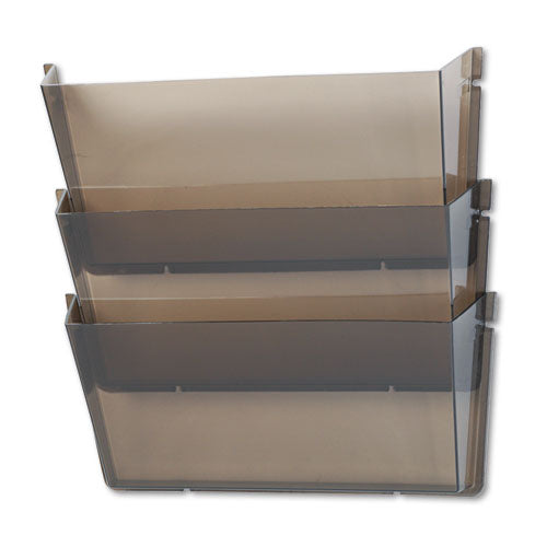Image of deflecto® Unbreakable DocuPocket Wall File, 3 Sections, Letter Size, 14.5" x 3" x 6.5", Smoke, 3/Pack