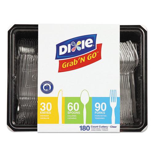Image of Dixie® Combo Pack, Tray with Clear Plastic Utensils, Heavyweight, (90) Forks/(30) Knives/(60) Spoons, Plastic, Clear, 1,800/Carton