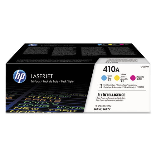 Image of HP HP 410a, (cf251a-M) 3-Pack Cyan/magenta/yellow Original Laserjet Toner Cartridges