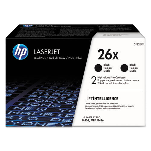 Image of HP HP 26x, (cf226x-D) 2-Pack High-Yield Black Original Laserjet Toner Cartridges