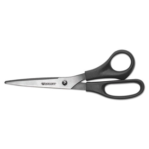 Image of Westcott® All Purpose Stainless Steel Scissors, 8" Long, 3.5" Cut Length, Offset Black Handle, 3/Pack