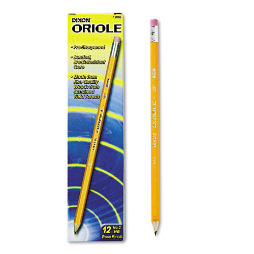 Image of Dixon® Oriole Presharpened Pencils, HB (#2), Black Lead, Yellow Barrel, Dozen