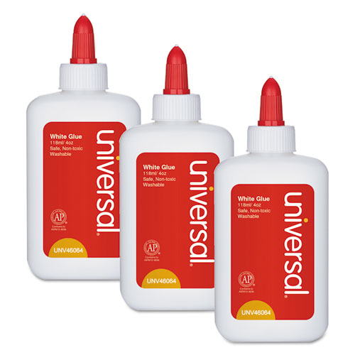 Image of Universal® Washable White Glue, 4 oz, Dries Clear, 3/Pack