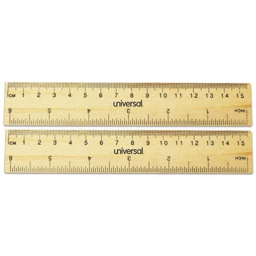 Image of Universal® Flat Wood Ruler, Standard/metric, 6" Long
