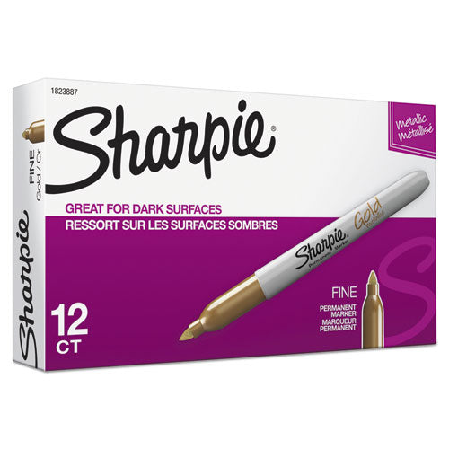 Image of Sharpie® Metallic Fine Point Permanent Markers, Fine Bullet Tip, Gold, Dozen