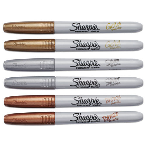 Image of Sharpie® Metallic Fine Point Permanent Markers, Fine Bullet Tip, Gold-Silver-Bronze, 6/pack