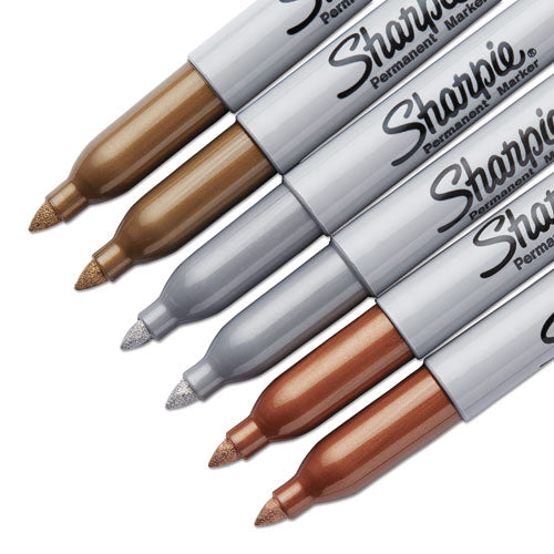 Image of Sharpie® Metallic Fine Point Permanent Markers, Fine Bullet Tip, Gold-Silver-Bronze, 6/pack