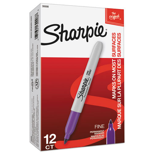 Image of Sharpie® Fine Tip Permanent Marker, Fine Bullet Tip, Purple, Dozen