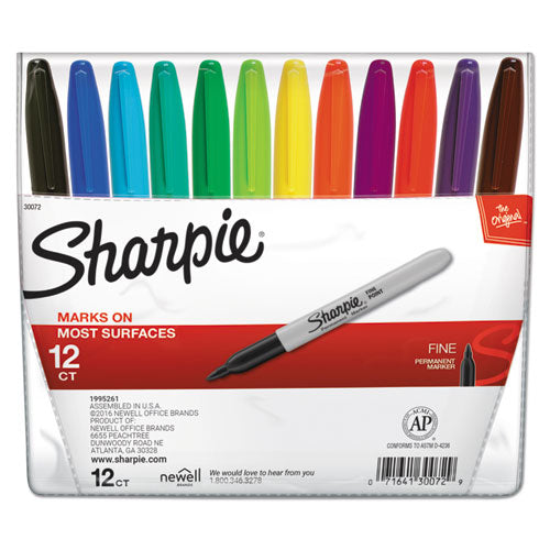 Image of Sharpie® Fine Tip Permanent Marker, Fine Bullet Tip, Assorted Colors, 12/set