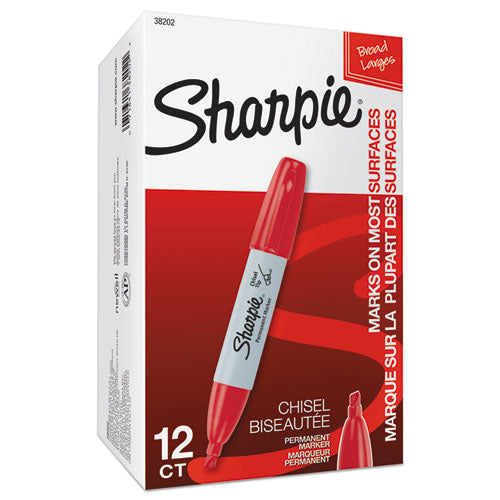Image of Sharpie® Chisel Tip Permanent Marker, Medium Chisel Tip, Red, Dozen