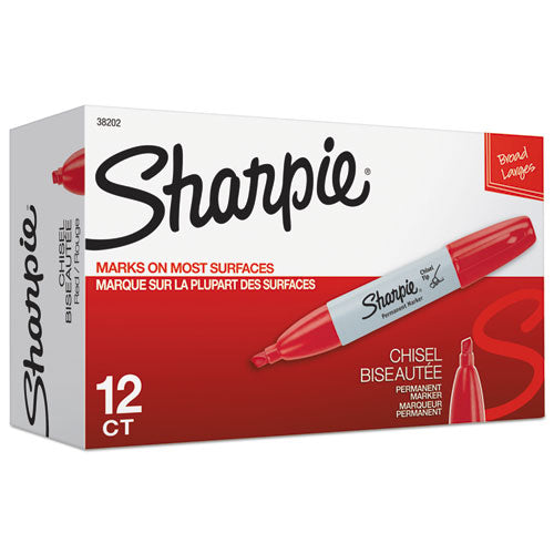 Image of Sharpie® Chisel Tip Permanent Marker, Medium Chisel Tip, Red, Dozen