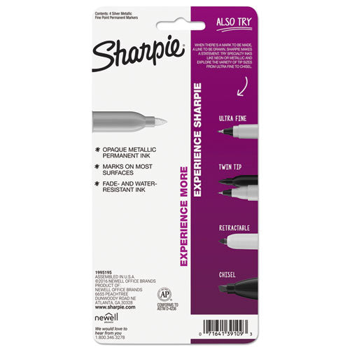 Image of Sharpie® Metallic Fine Point Permanent Markers, Fine Bullet Tip, Metallic Silver, 4/pack