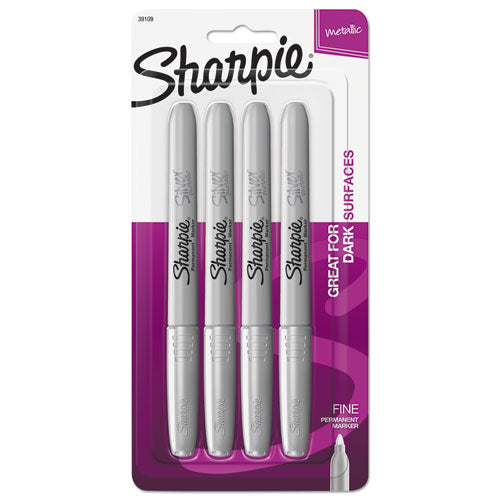Image of Sharpie® Metallic Fine Point Permanent Markers, Fine Bullet Tip, Metallic Silver, 4/pack