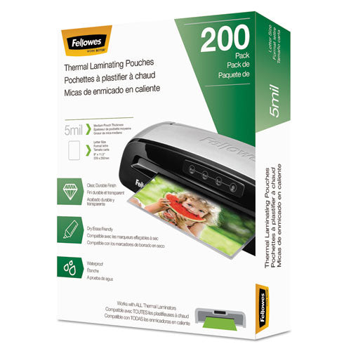 Image of Fellowes® Laminating Pouches, 5 Mil, 9" X 11.5", Gloss Clear, 200/pack