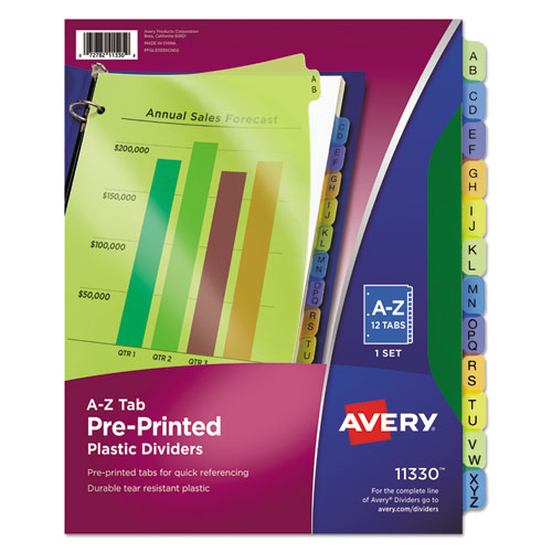 Image of Avery® Durable Preprinted Plastic Tab Dividers, 12-Tab, A To Z, 11 X 8.5, Assorted, 1 Set