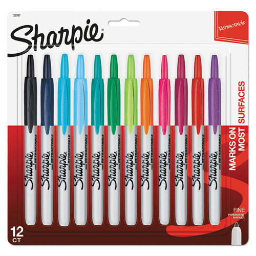 Image of Sharpie® Retractable Permanent Marker, Fine Bullet Tip, Assorted Colors, 12/set
