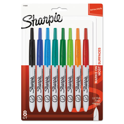 Image of Sharpie® Retractable Permanent Marker, Extra-Fine Needle Tip, Assorted Colors, 8/set