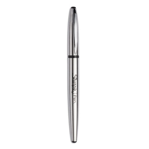 Image of Sharpie® Stainless Steel Porous Point Pen, Stick, Fine 0.5 mm, Black Ink, Brushed Silver Barrel
