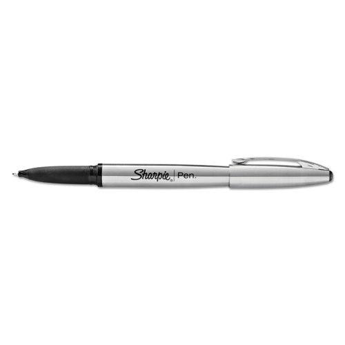 Image of Sharpie® Stainless Steel Porous Point Pen, Stick, Fine 0.5 mm, Black Ink, Brushed Silver Barrel
