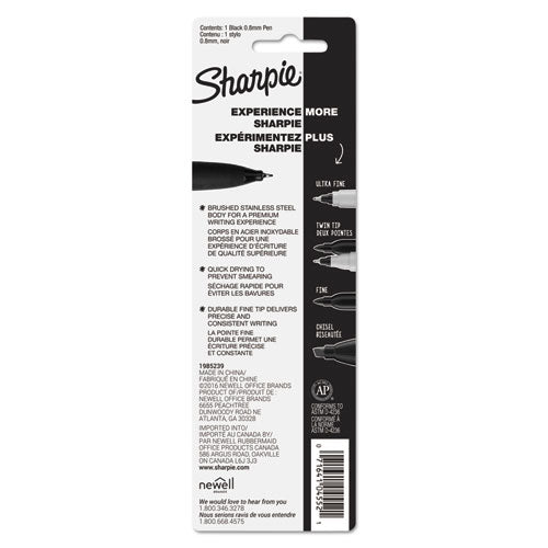Image of Sharpie® Stainless Steel Porous Point Pen, Stick, Fine 0.5 mm, Black Ink, Brushed Silver Barrel