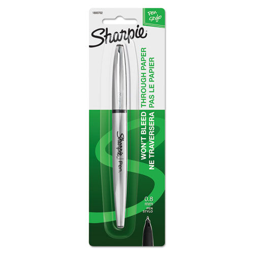Image of Sharpie® Stainless Steel Porous Point Pen, Stick, Fine 0.5 mm, Black Ink, Brushed Silver Barrel