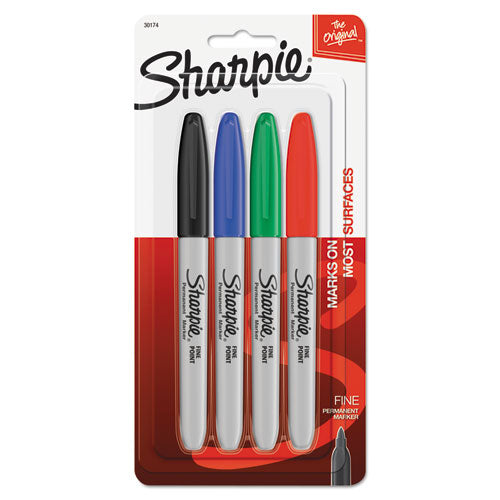 Image of Sharpie® Fine Tip Permanent Marker, Fine Bullet Tip, Assorted Colors, 4/set