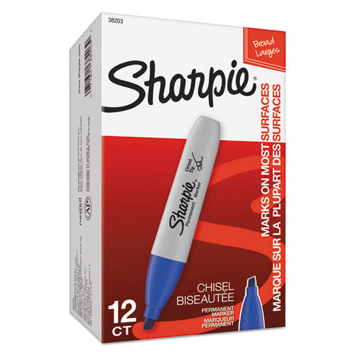 Image of Sharpie® Chisel Tip Permanent Marker, Medium Chisel Tip, Blue, Dozen