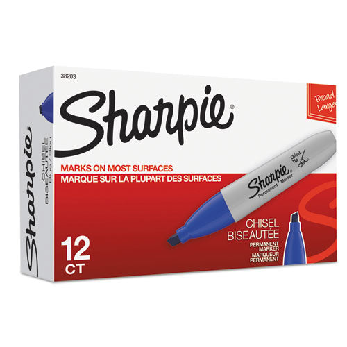 Image of Sharpie® Chisel Tip Permanent Marker, Medium Chisel Tip, Blue, Dozen