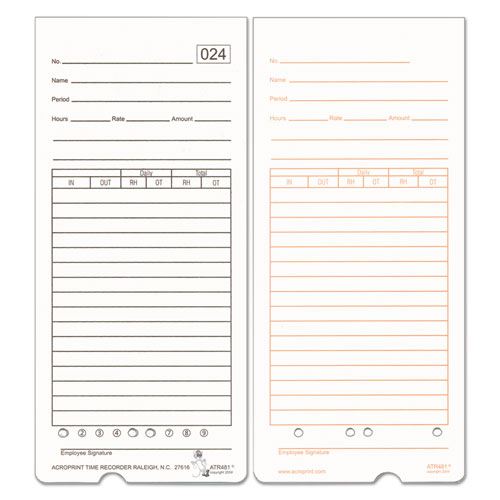 Image of Acroprint® Time Clock Cards For Acroprint Atr480, Two Sides, 7.5 X 3.35, 50/pack