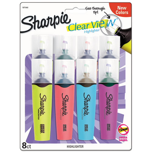 Image of Sharpie® Clearview Tank-Style Highlighter, Assorted Ink Colors, Chisel Tip, Assorted Barrel Colors, 8/Set