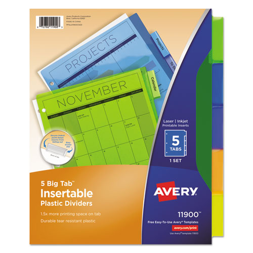 Image of Avery® Insertable Big Tab Plastic Dividers, 5-Tab, 11 X 8.5, Assorted, 1 Set