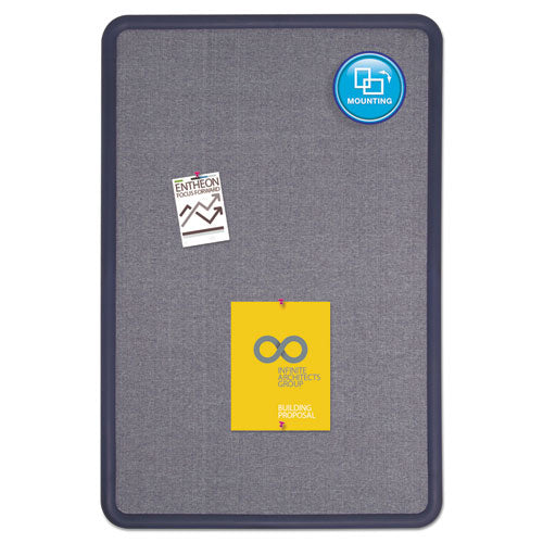 Image of Quartet® Contour Fabric Bulletin Board, 48" x 36", Light Blue Surface, Navy Blue Plastic Frame