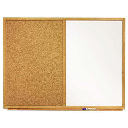 Image of Quartet® Combination Board, 36" x 24", Brown/White Surface, Oak Finished Fiberboard (MDF) Frame