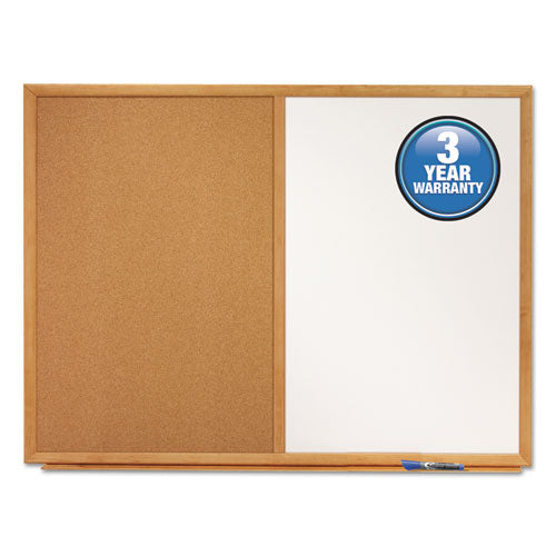 Image of Quartet® Combination Board, 36" x 24", Brown/White Surface, Oak Finished Fiberboard (MDF) Frame
