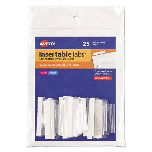 Image of Avery® Insertable Index Tabs with Printable Inserts, 1/5-Cut, Clear, 1.5" Wide, 25/Pack