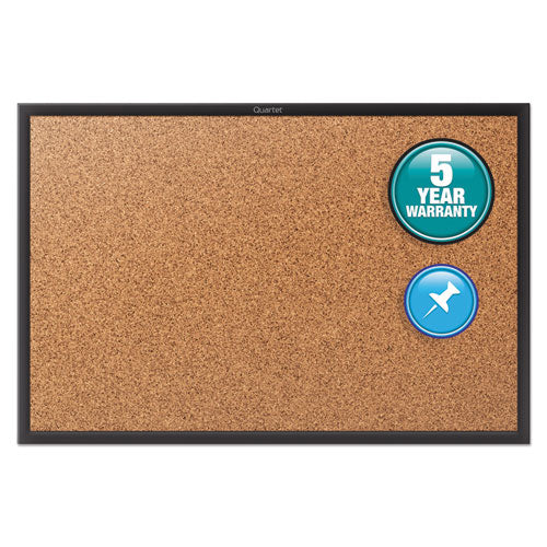 Image of Quartet® Classic Series Cork Bulletin Board, 36" x 24", Tan Surface, Black Aluminum Frame